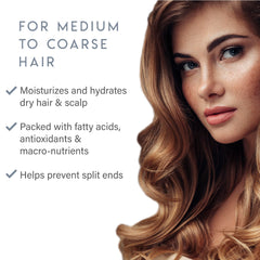 ALURAM coconut water shampoo bottle against textured hair ideal for medium to coarse hair