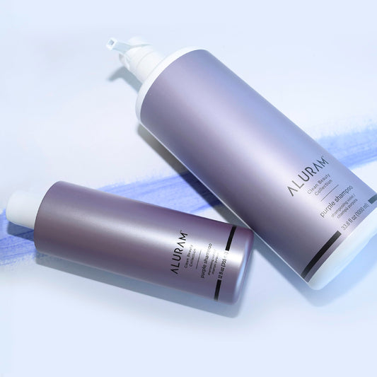 ALURAM Coconut Water Purple Shampoo creamy lather demonstrates gentle cleansing and toning.