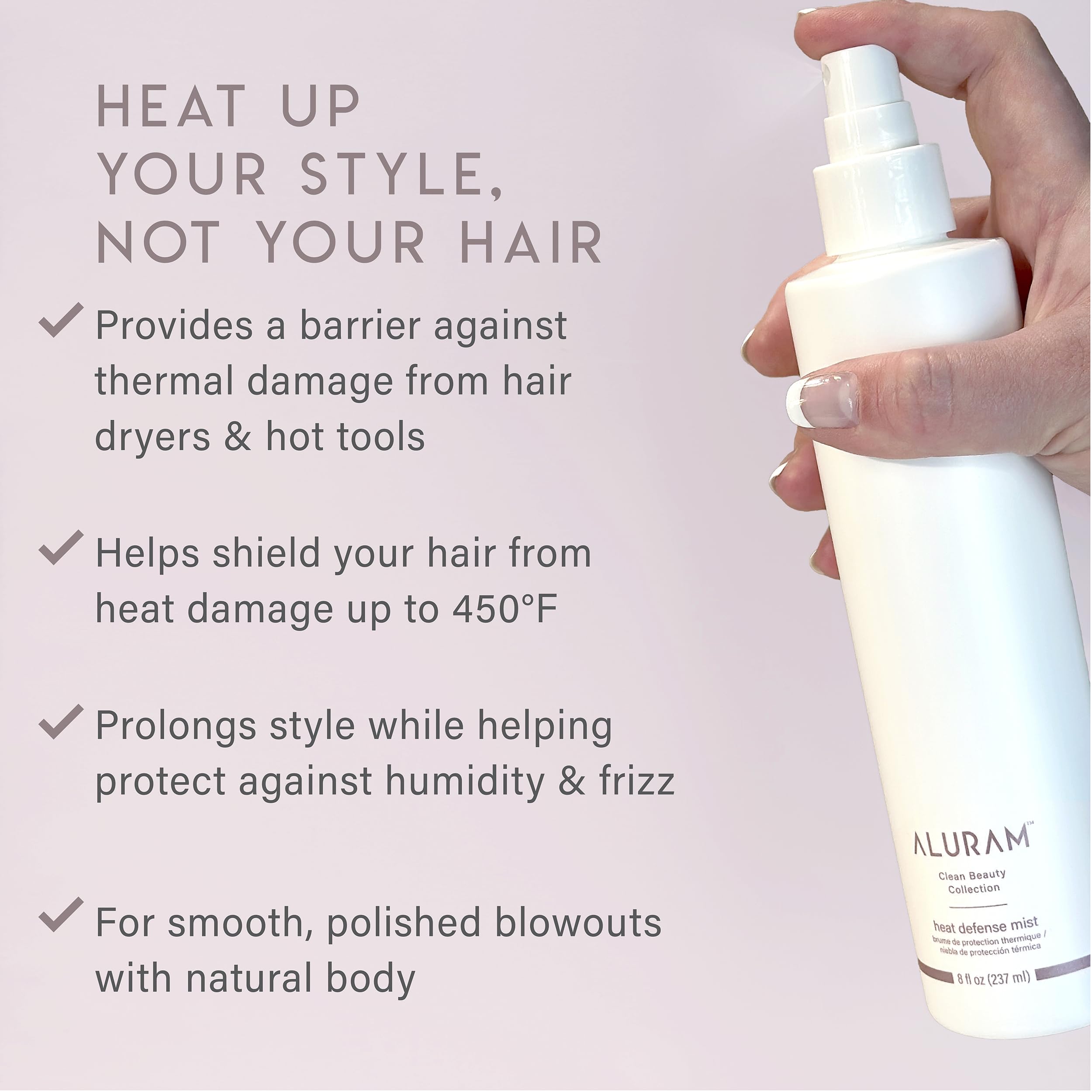 ALURAM Heat Defense Mist applied on damp hair for smoother detangling.