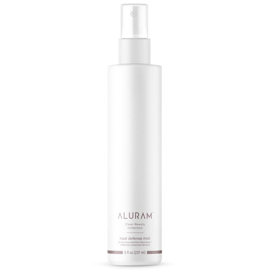 ALURAM Heat Defense Mist bottle front shows lightweight protection for all hair types.