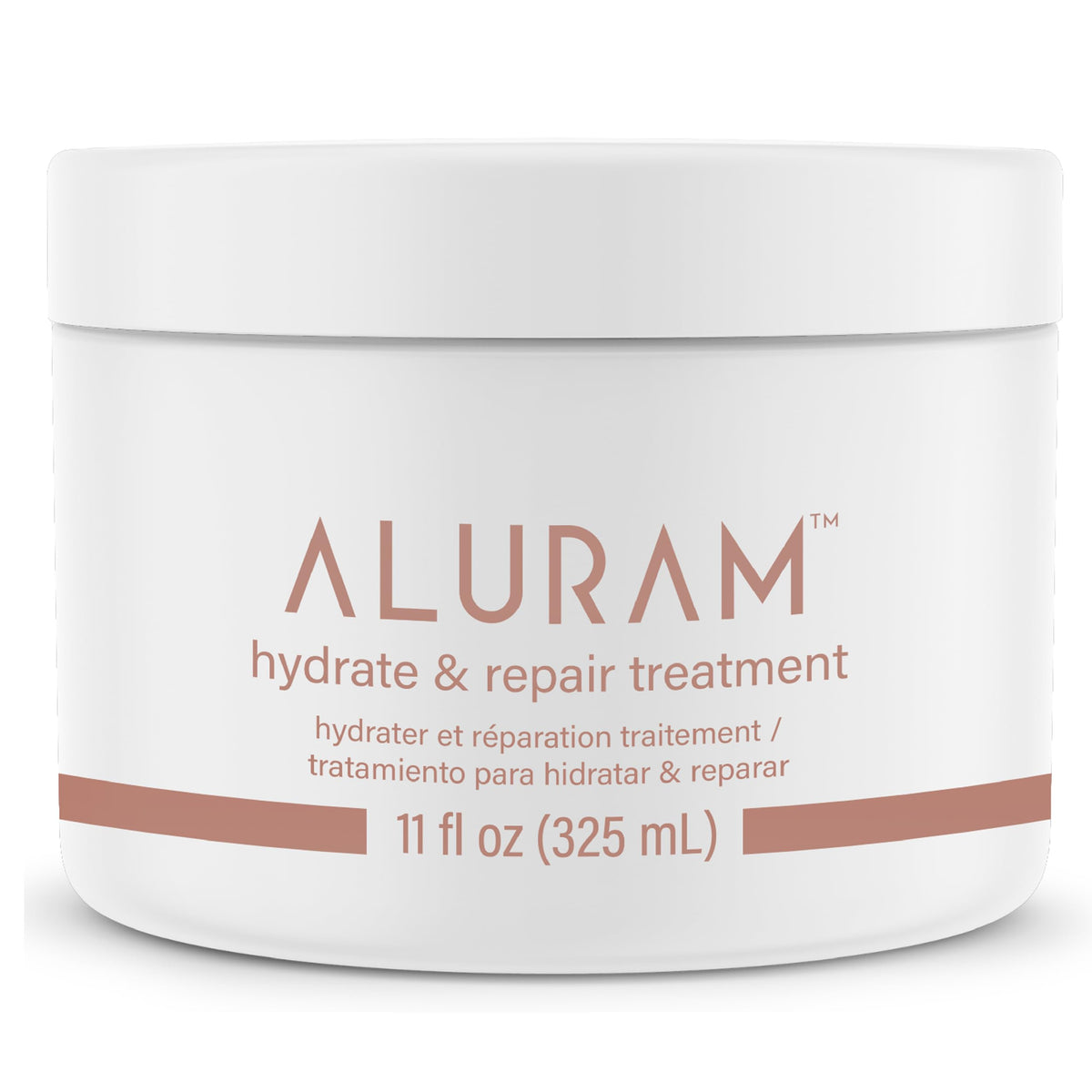ALURAM Hydrate & Repair bottle front, suitable for all hair types.