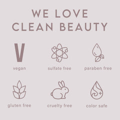 Vegan, clean formula label emphasizes ethical beauty.