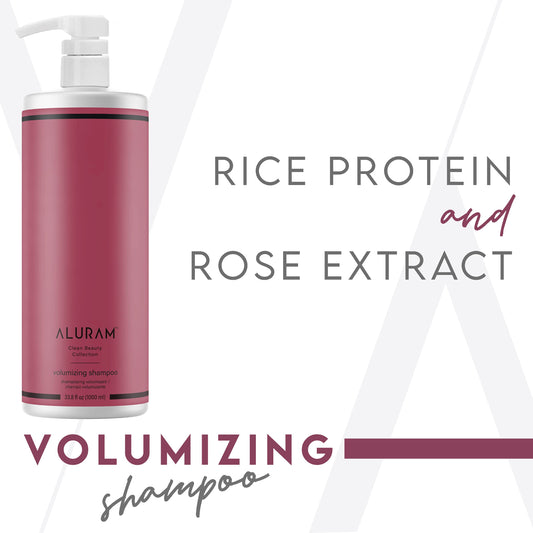 ALURAM Volumizing Shampoo bottle side view showing clean vegan formula.