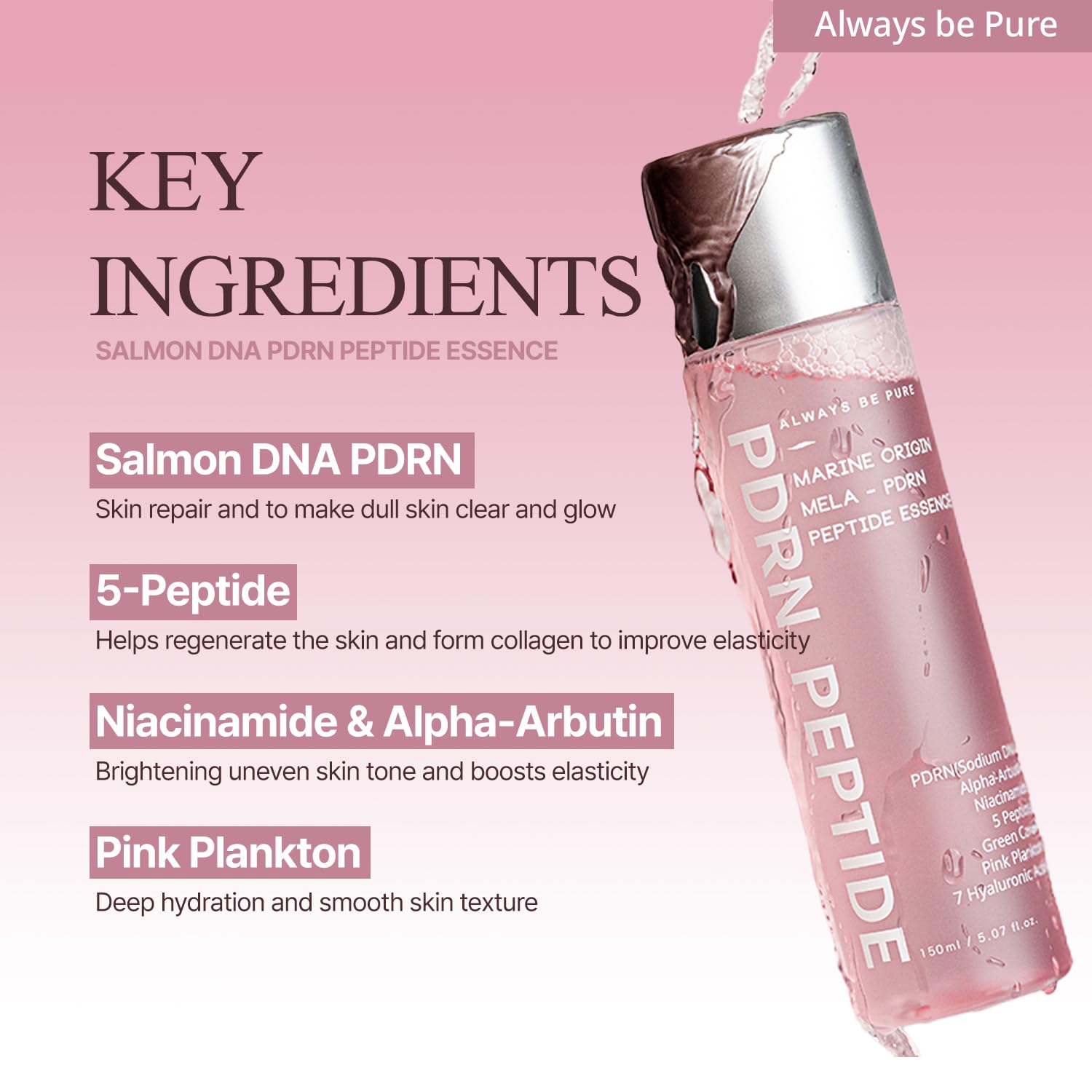 Always Be Pure Mela-PDRN essence dropper in use for precise hydration delivery