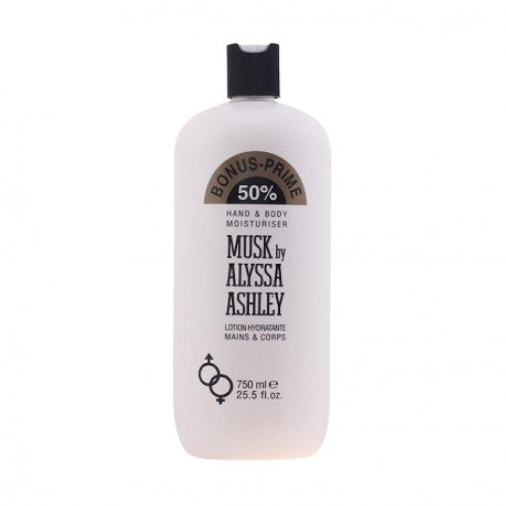 Alyssa Ashley Musk lotion being applied for long-lasting moisture.