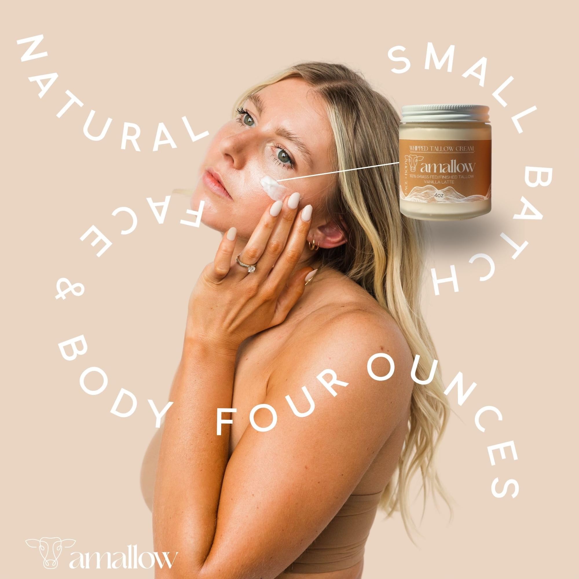 Amallow natural ingredients label emphasizes vitamins A, D, E, K for skin nourishment.