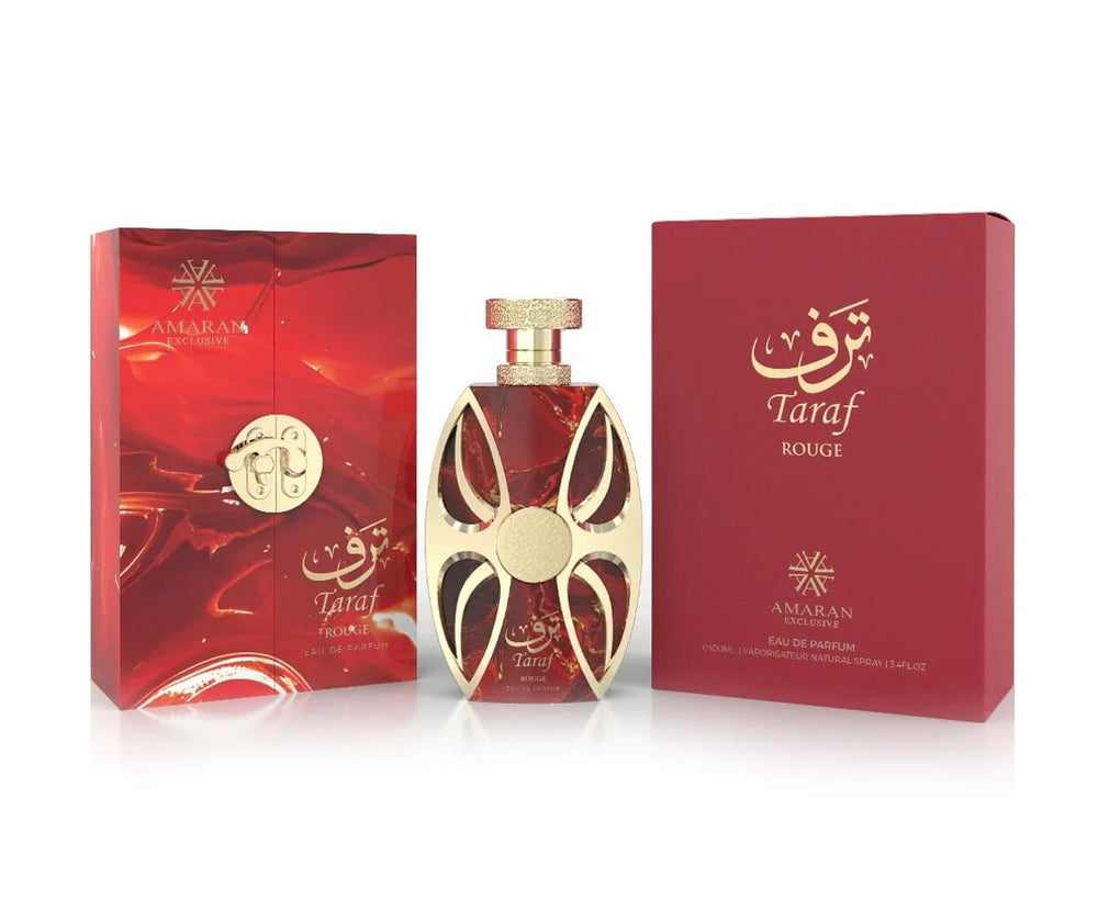 AMARAN TARAF ROUGE bottle, bold unisex fragrance for evening wear.