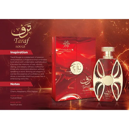 AMARAN TARAF ROUGE closure on cap, premium feel for gifting.