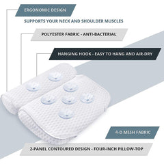 AmazeFan Bath Pillow highlights seven suction cups keeping it firmly in place.