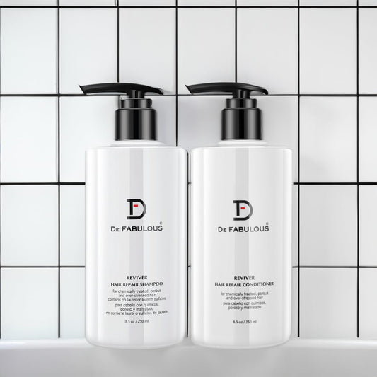 Amazon Series DF Reviver bottle pour shows easy application for revitalizing chemically treated hair