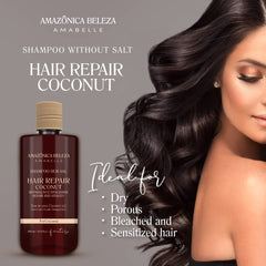 Amazonica Beleza Amabelle coconut shampoo foam demonstrates refreshing cleanse for damaged hair.