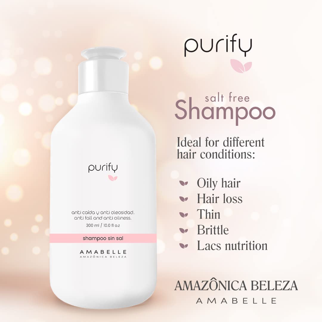Amazónica Beleza Amabelle Purify Conditioner bottle highlights detangling and shine.