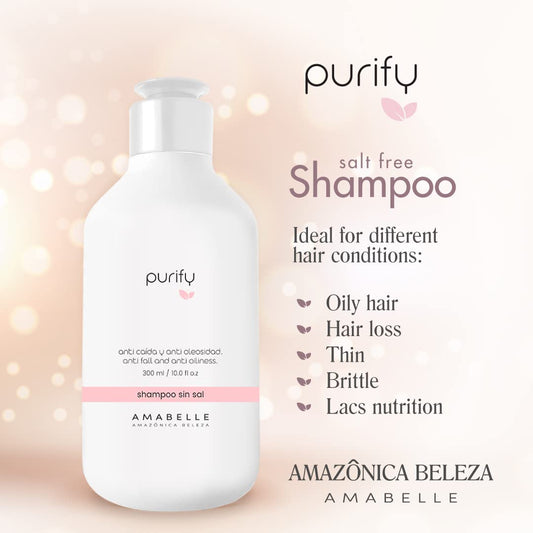 Amazónica Beleza Amabelle Purify Conditioner bottle highlights detangling and shine.