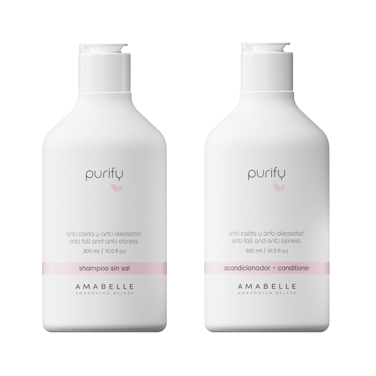 Amazónica Beleza Amabelle Purify Shampoo bottle demonstrates oily hair control.