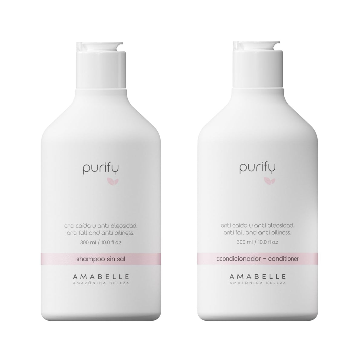 Amazónica Beleza Amabelle Purify Shampoo bottle demonstrates oily hair control.