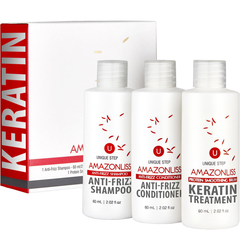 Amazonliss one-step keratin bottle for salon-grade smoothing at home.