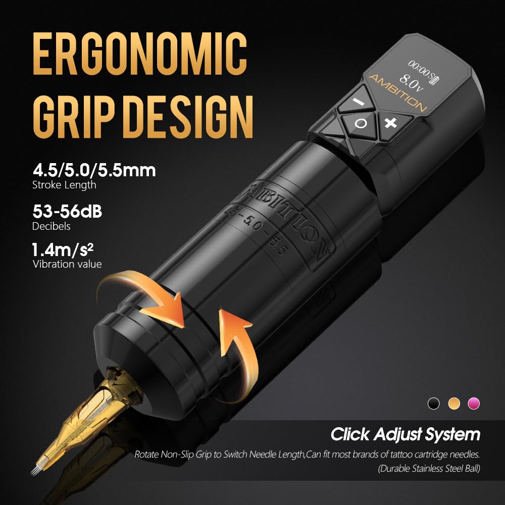 Ambition Kuark 2400mAh battery for extended tattoo sessions.