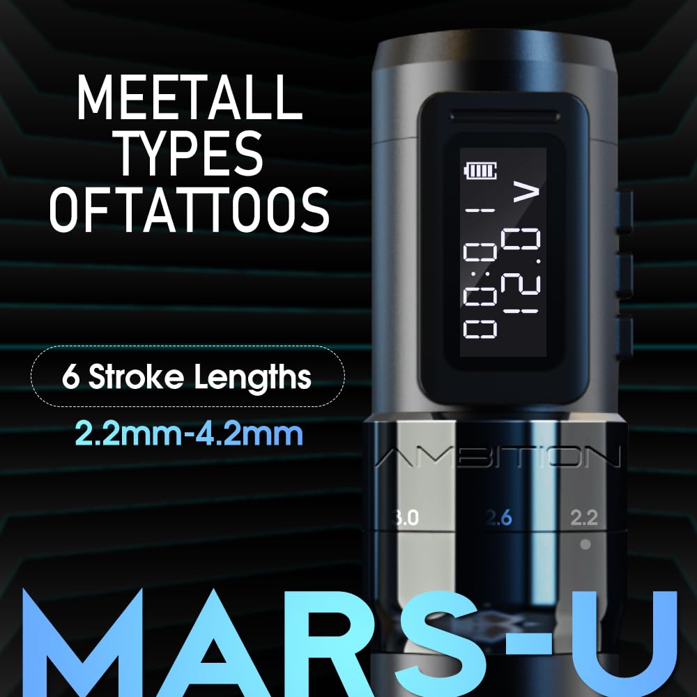 Ambition Mars-U 1800mAh battery powers long tattoo sessions