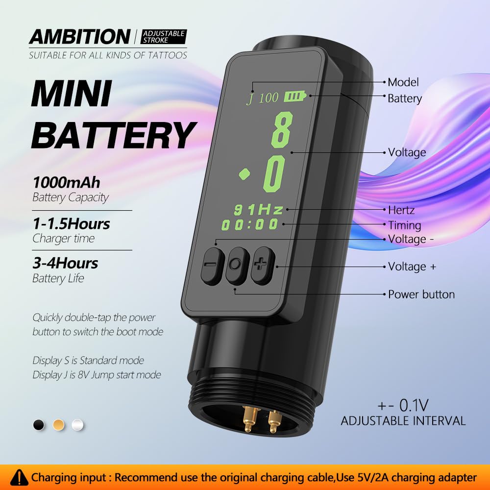 Ambition Sally PMM LED display shows voltage and remaining power for reliable sessions.