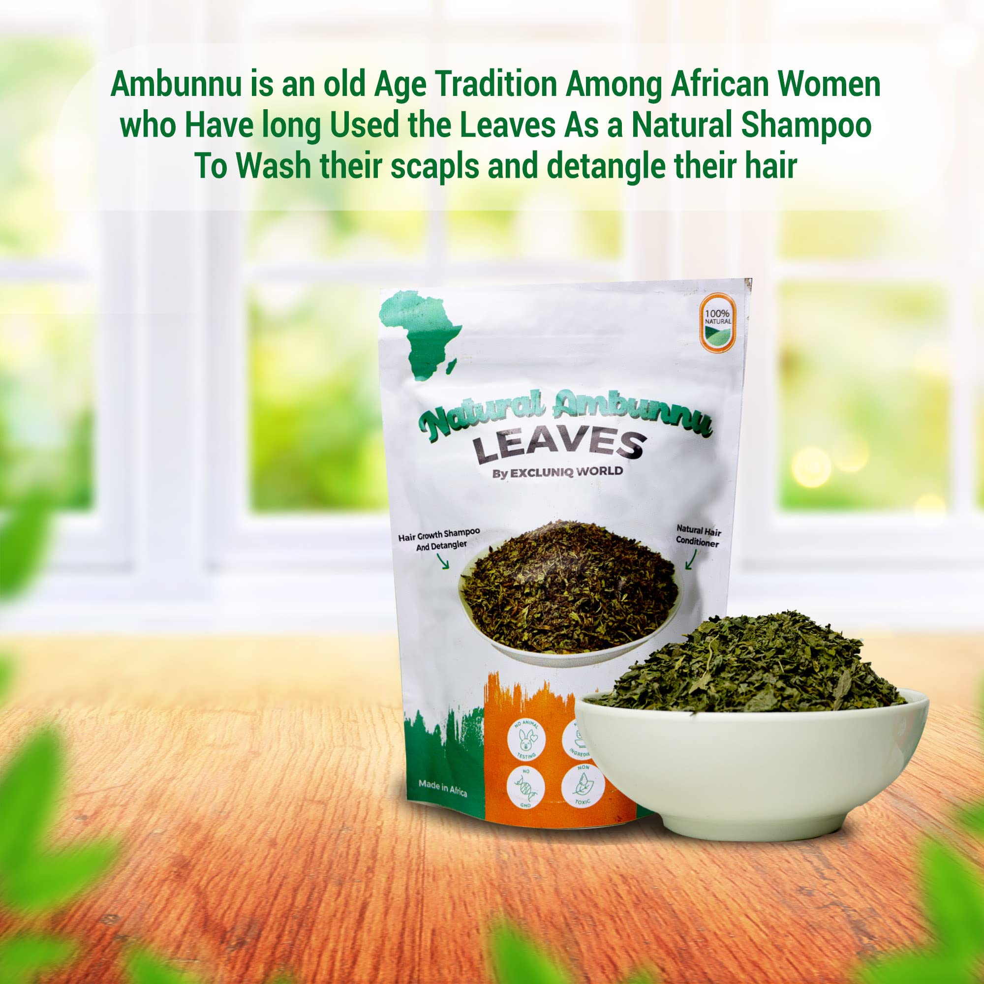 Ambunnu leaves conditioner to add softness and manageability.