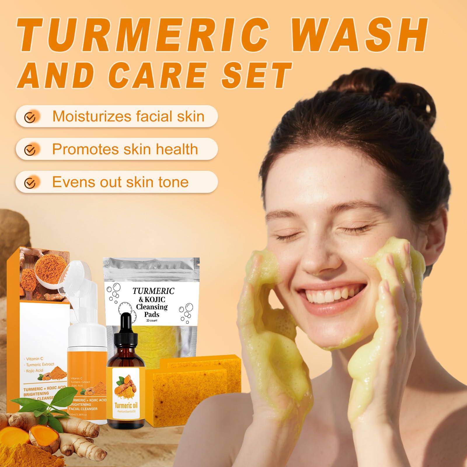 Amdele Turmeric Foaming Cleanser with soft bristles for refined skin texture.