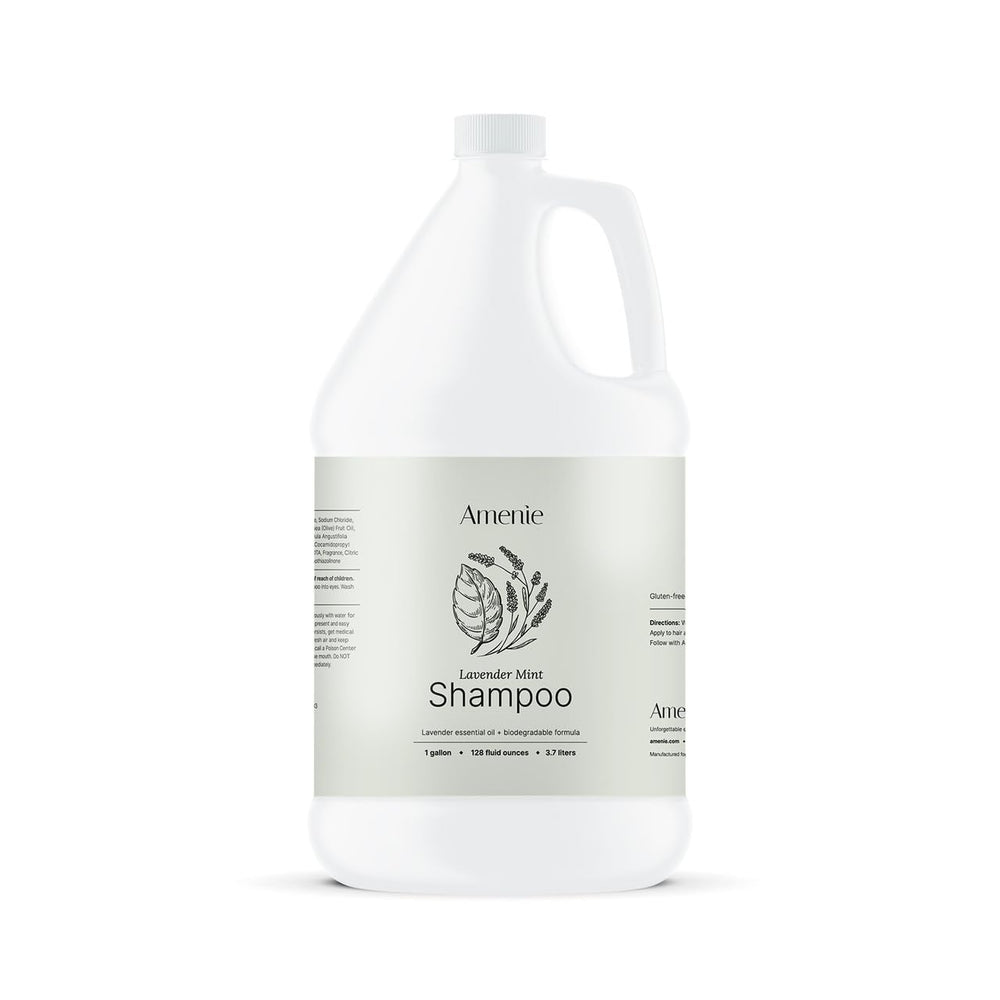 Amenie Lavender Mint Shampoo bathroom setup for spa-like guest experience.