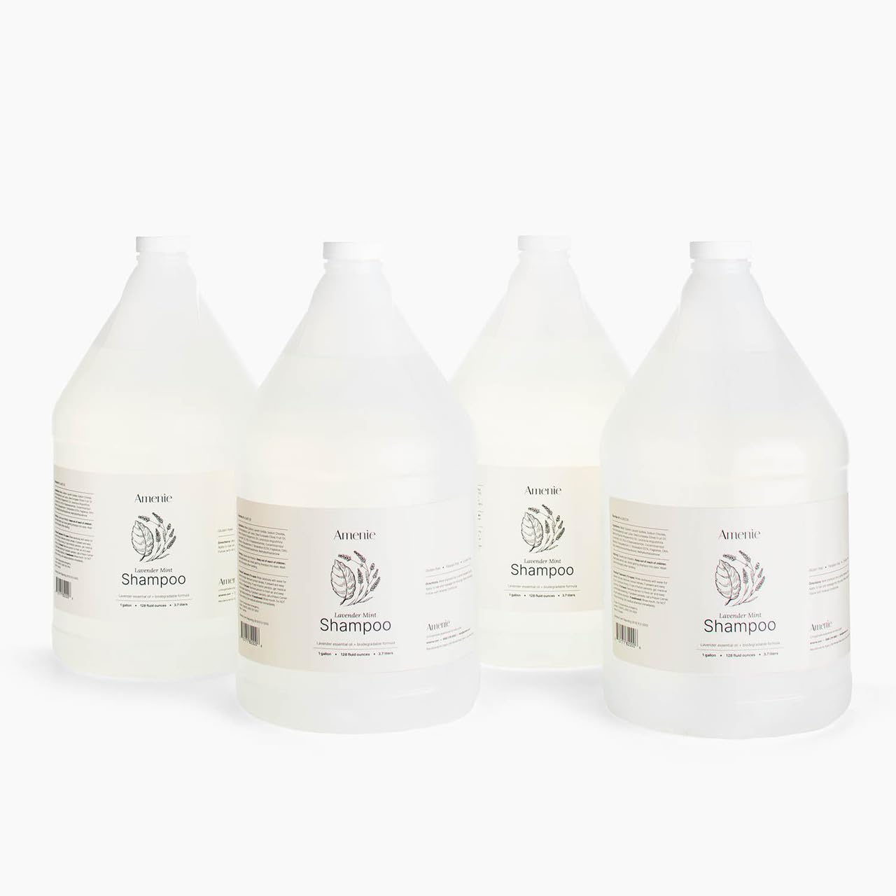 Amenie Lavender Mint Shampoo bottle close-up, spa-like cleansing and shine.
