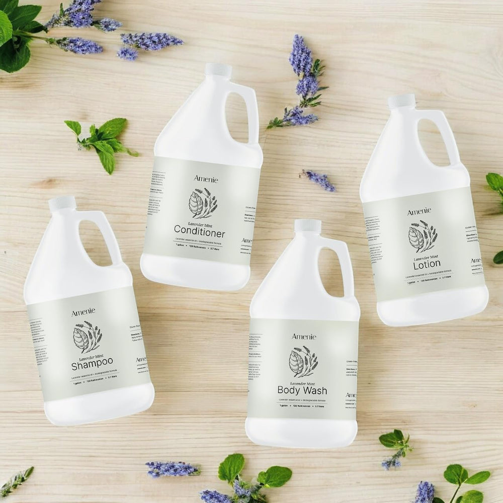 Amenie Lavender Mint Shampoo salon-use bottle for professional settings.