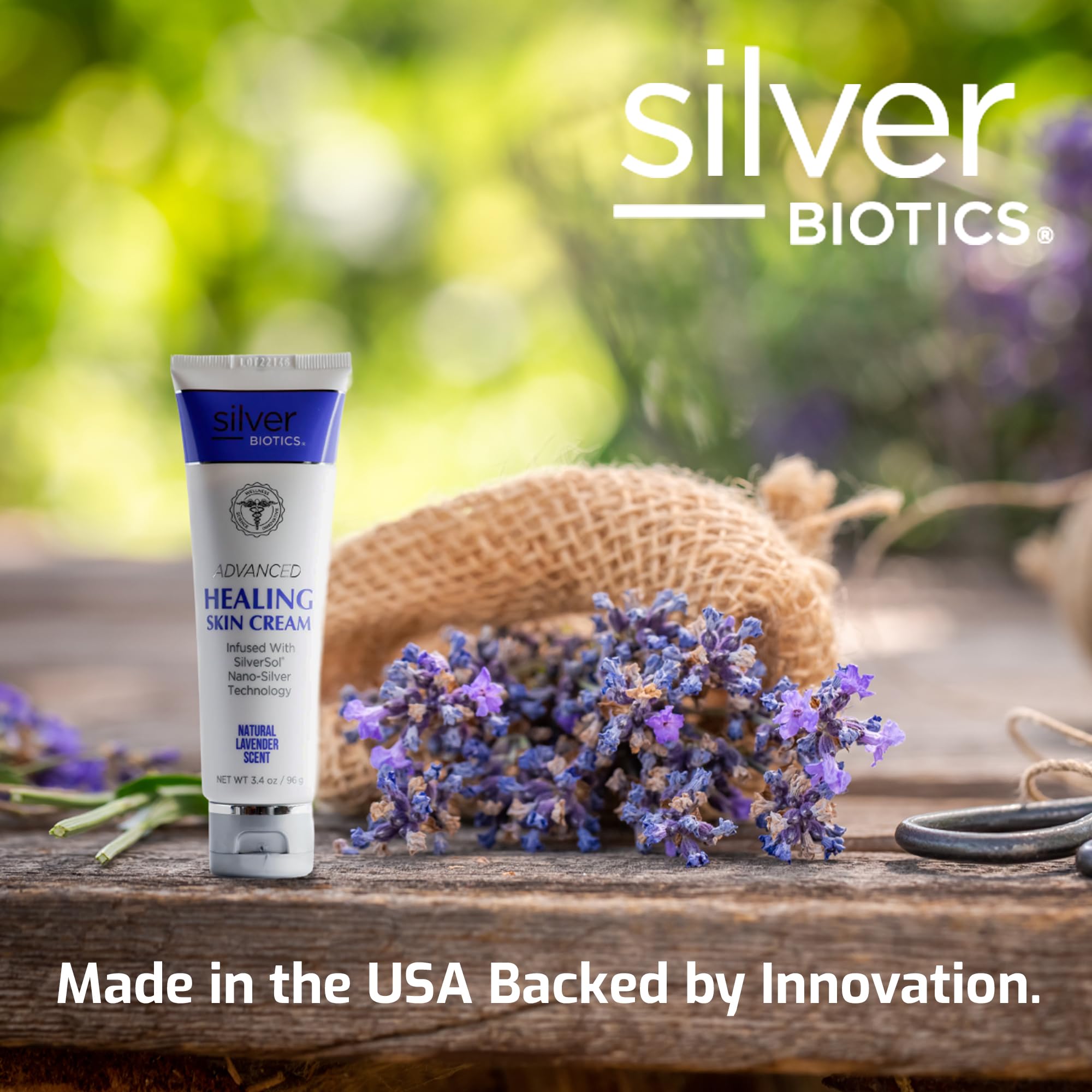 American Biotech Labs Silver Biotics lotion with lavender flowers