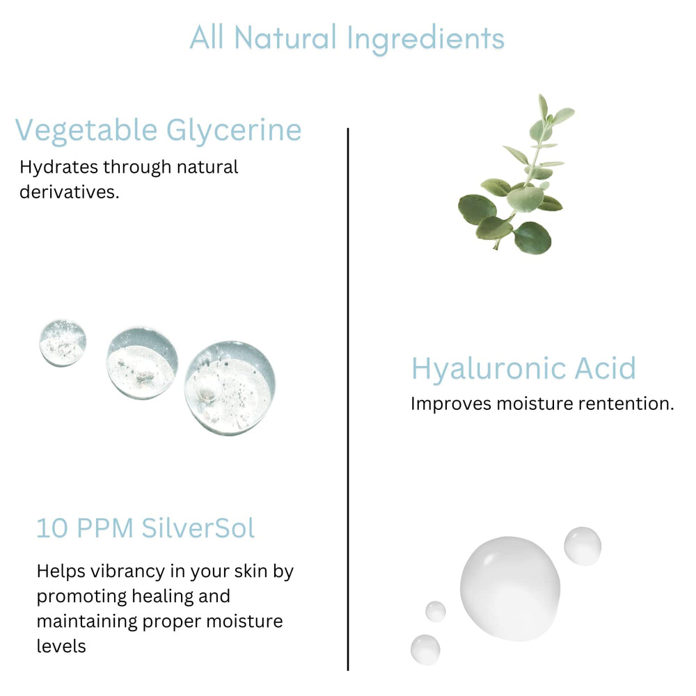 American Biotech Labs SilverSol serum being applied to damp skin for absorption.