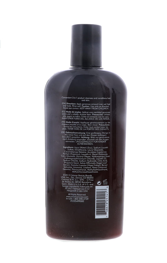 American Crew Classic 3-in-1 label close-up highlighting its all-in-one formula.