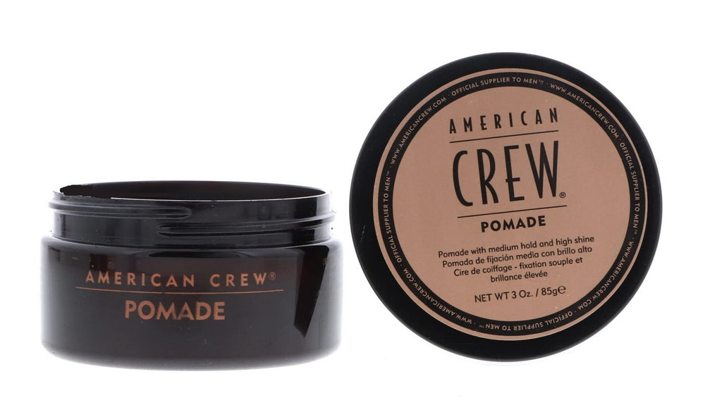 American Crew pomade medium hold high shine for modern slick hairstyles.