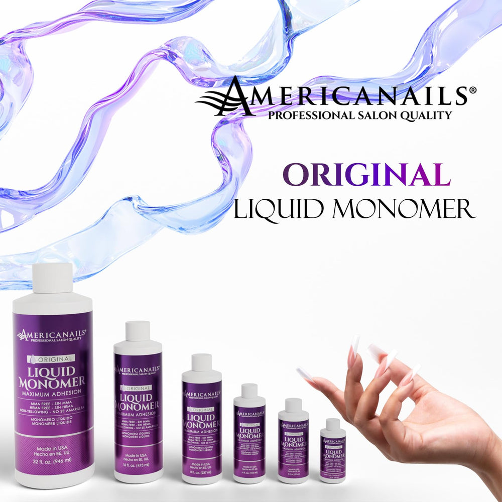 Americanails Nail Monomer Liquid non-yellowing finish preserves nail art clarity