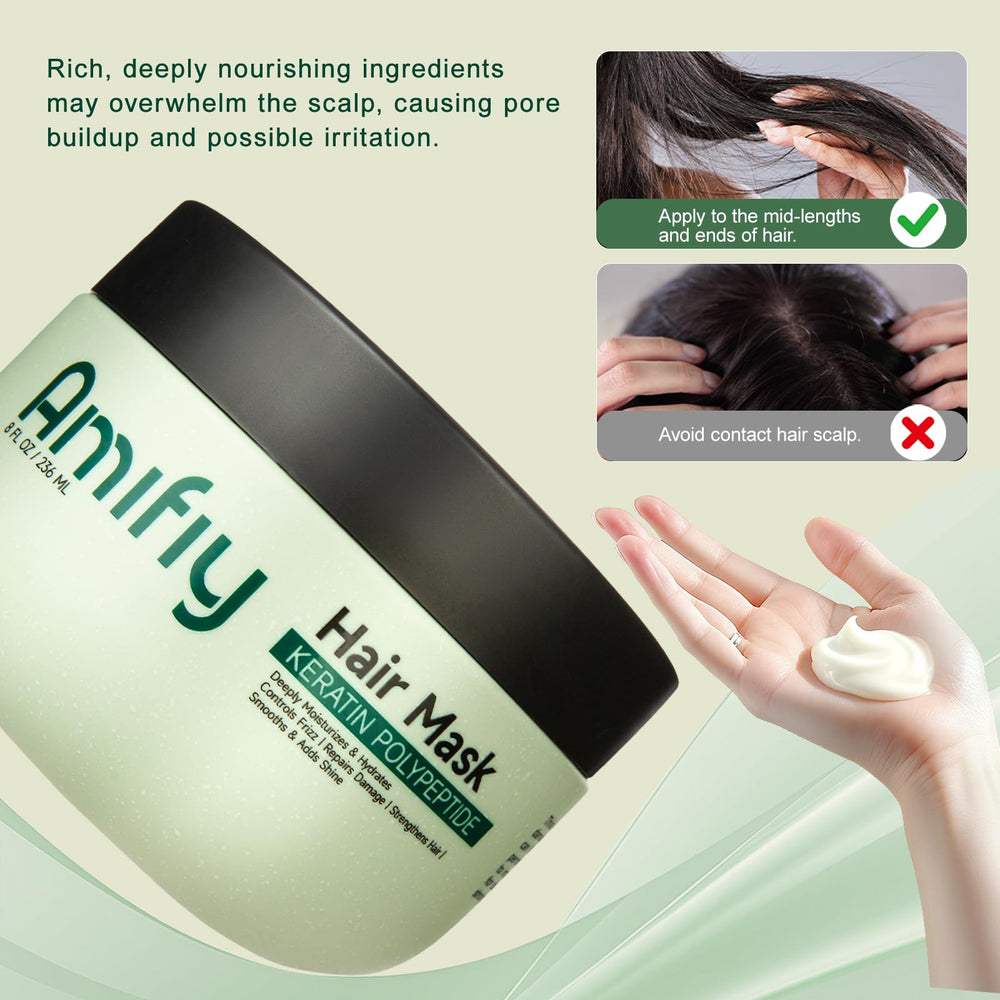 Amifiy Keratin Hair Mask damaged hair before and after potential repair