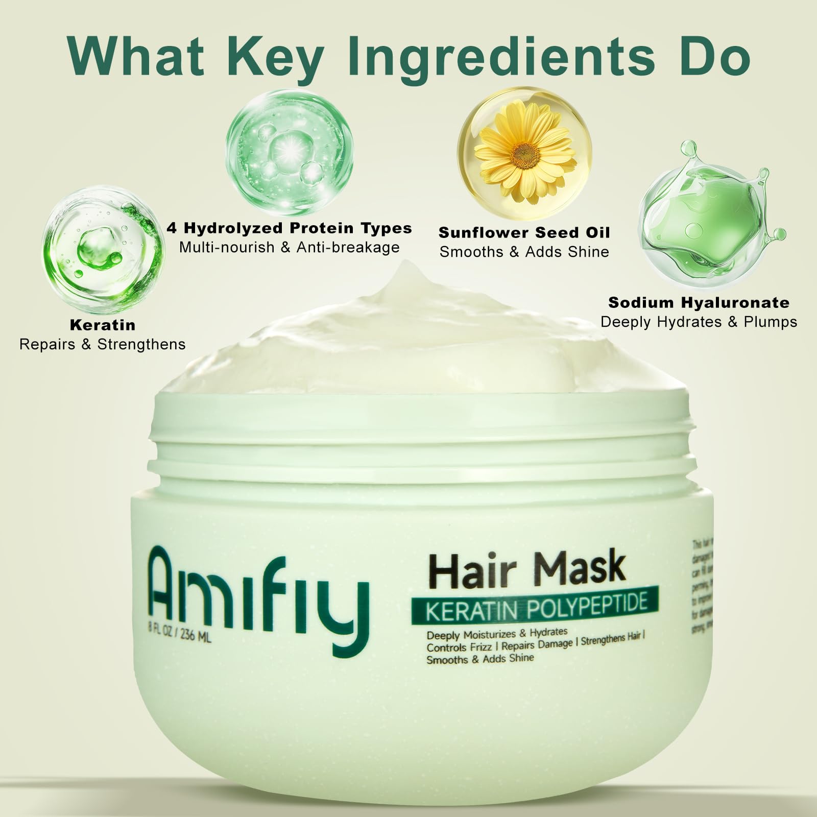 Amifiy Keratin Hair Mask jar closeup highlights rich restorative formula