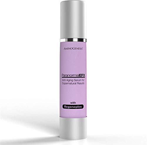 AminoGenesis ParanormalEFX serum bottle close-up highlighting anti aging formulation for radiant skin