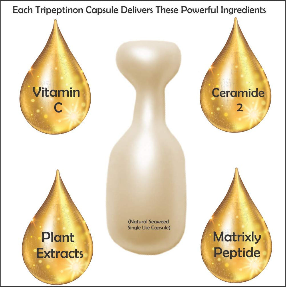 AminoGenesis Tripeptinon serum on face and neck for smoother texture and lift.