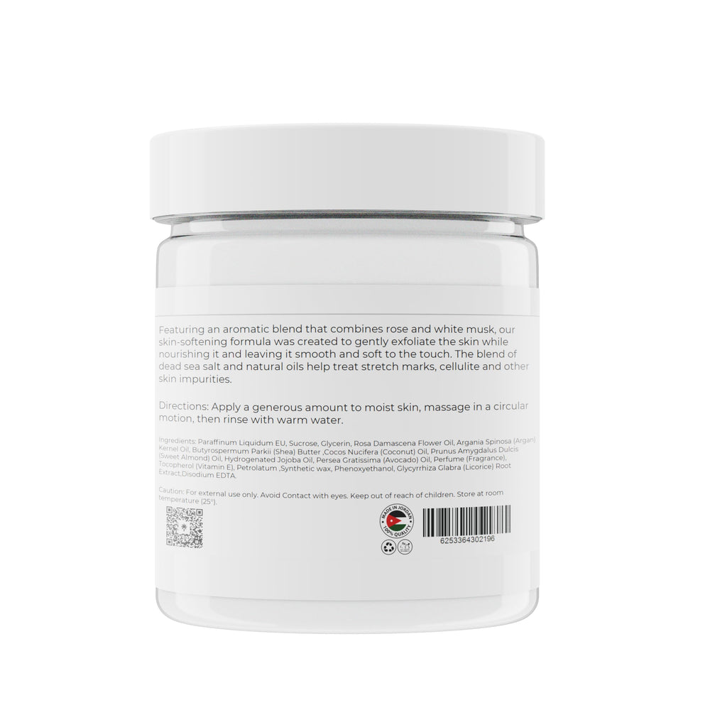 Amira Beauty cucumber scrub image emphasizes hydrating formula for soft skin