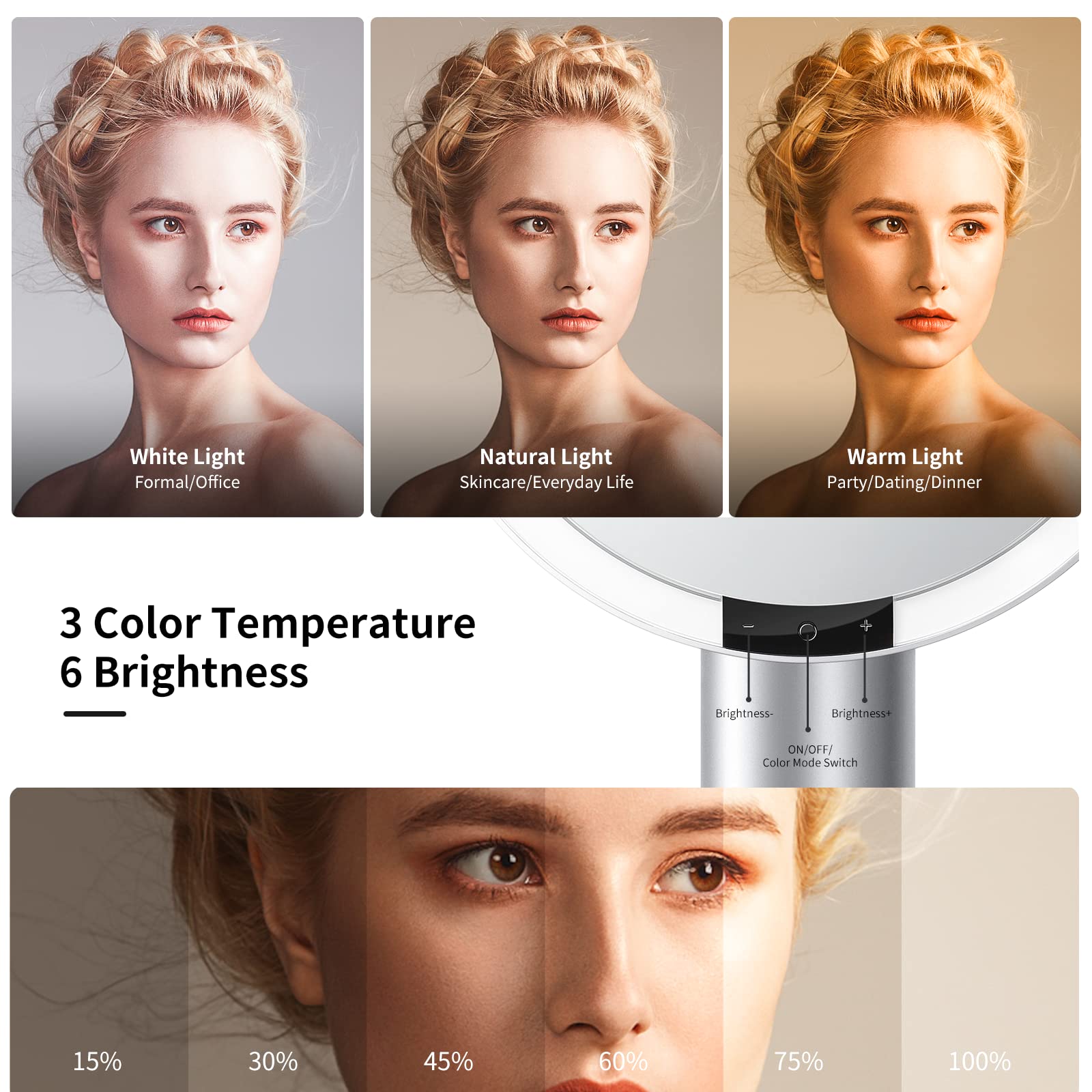 AMIRO 10x magnifying mirror for precise detailing on brows and eyeliner