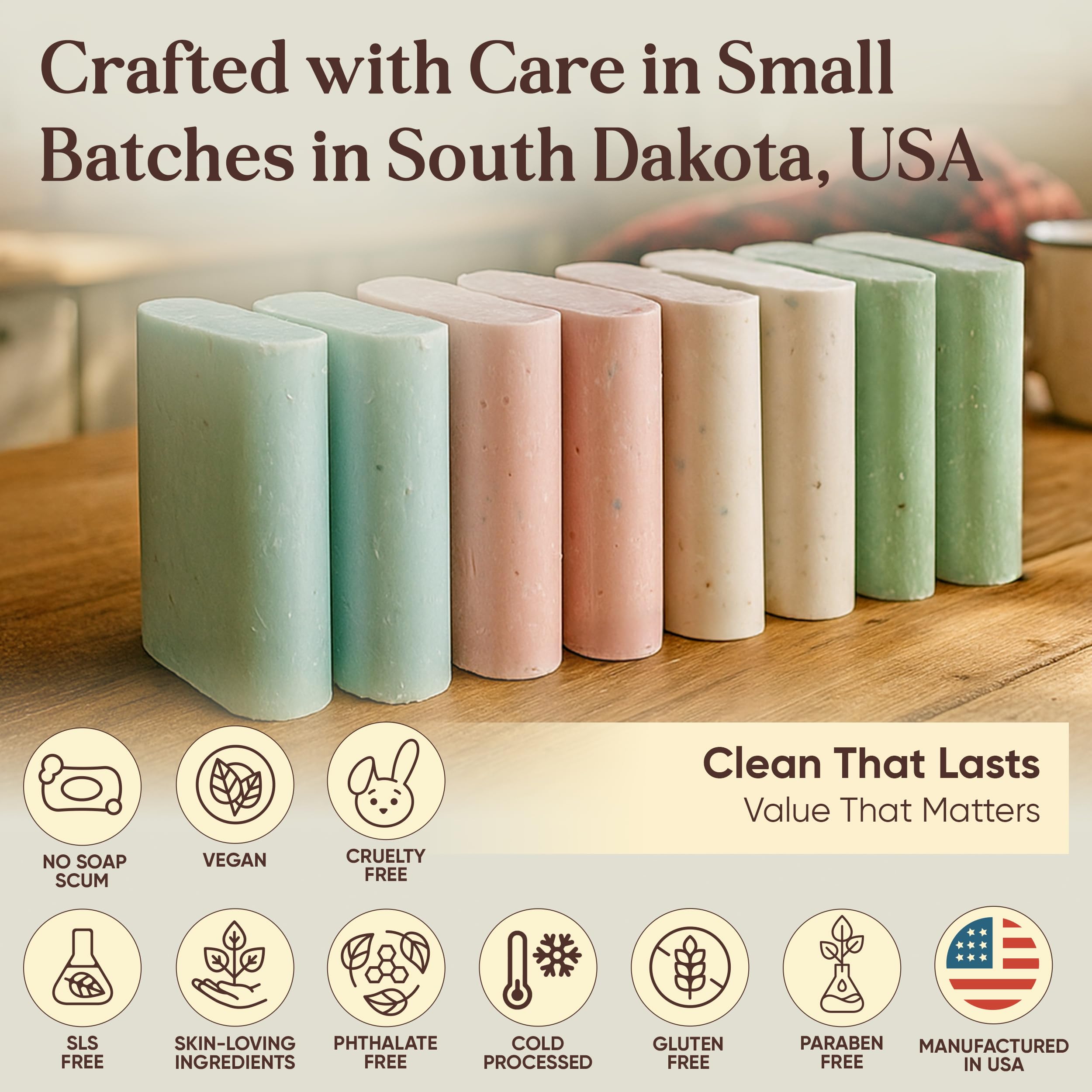 Amish Farms soap close-up showing silky lather for gentle cleansing.