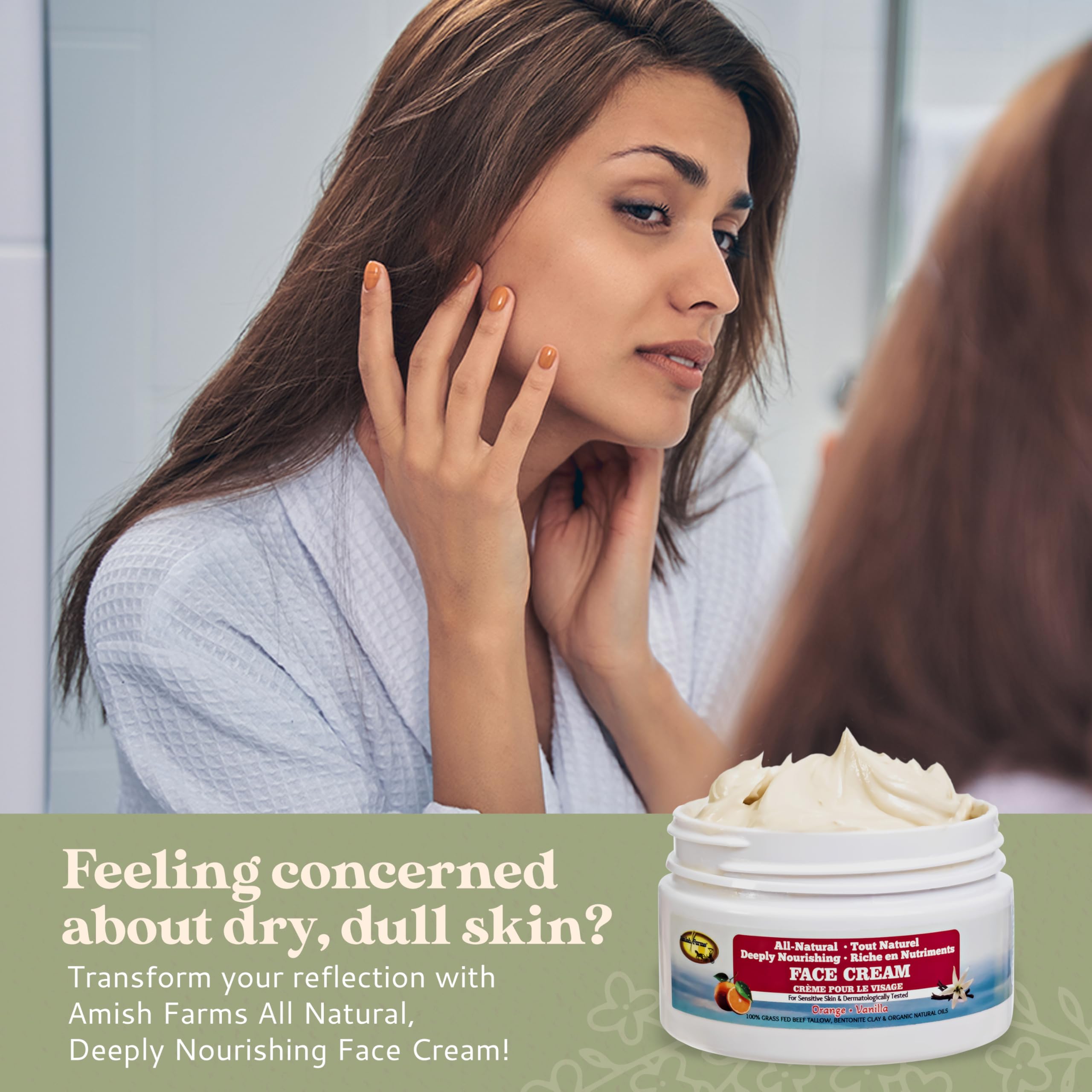 Amish Farms Tallow Face Cream ingredients label highlights natural components for transparency.