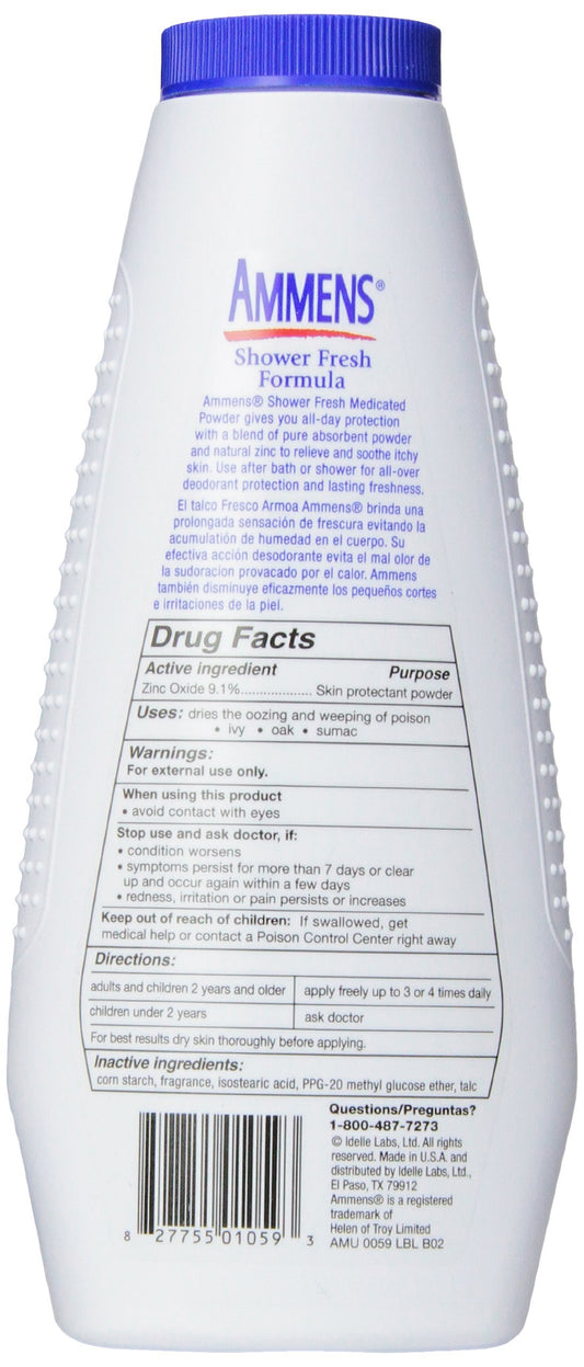 Pack of four Ammens Shower Fresh medicated powder for family use