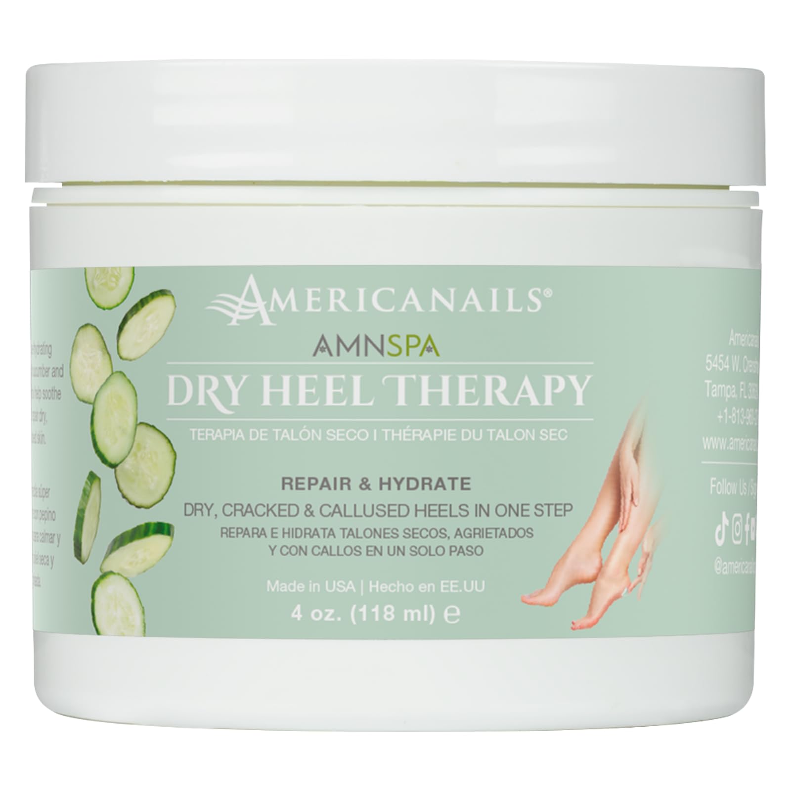 AMN SPA Dry Heel Therapy 4oz jar closeup for smoother heels.