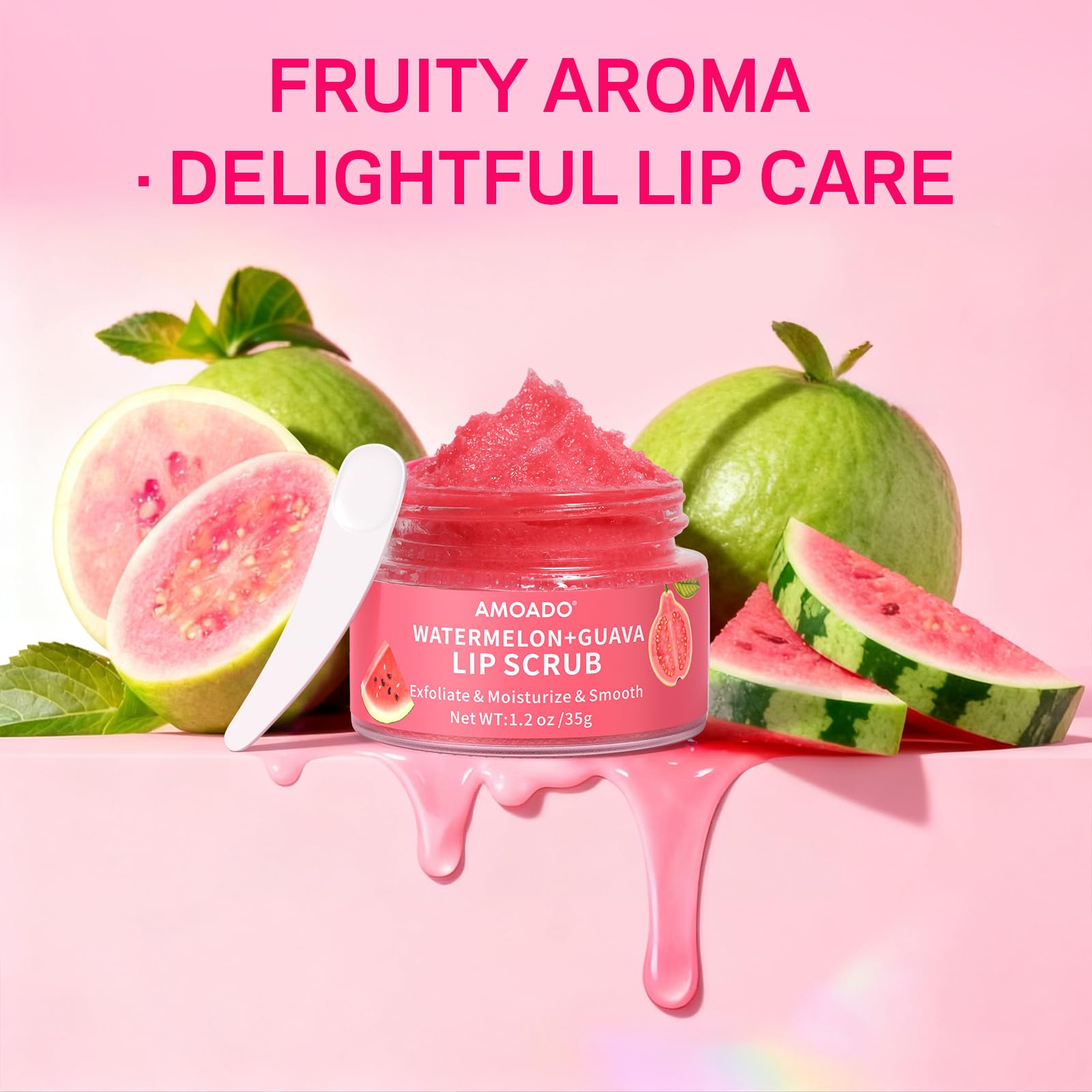 AMOADO Fruity lip scrub boosts hydration and softness in daily care.
