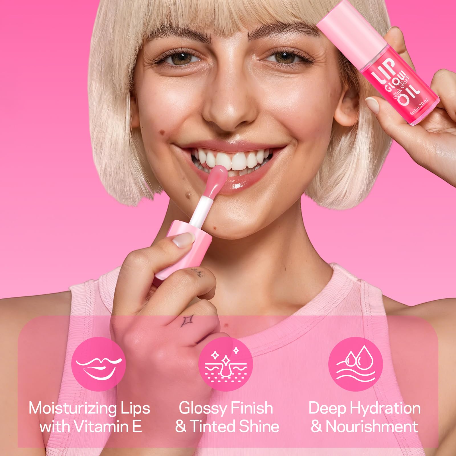 AMOADO lip oil watermelon shade delivers a fresh, juicy glow.