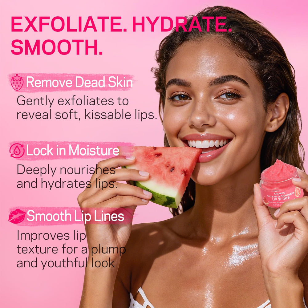 AMOADO Sugar Lip Scrub smoothing rough lip texture over time.
