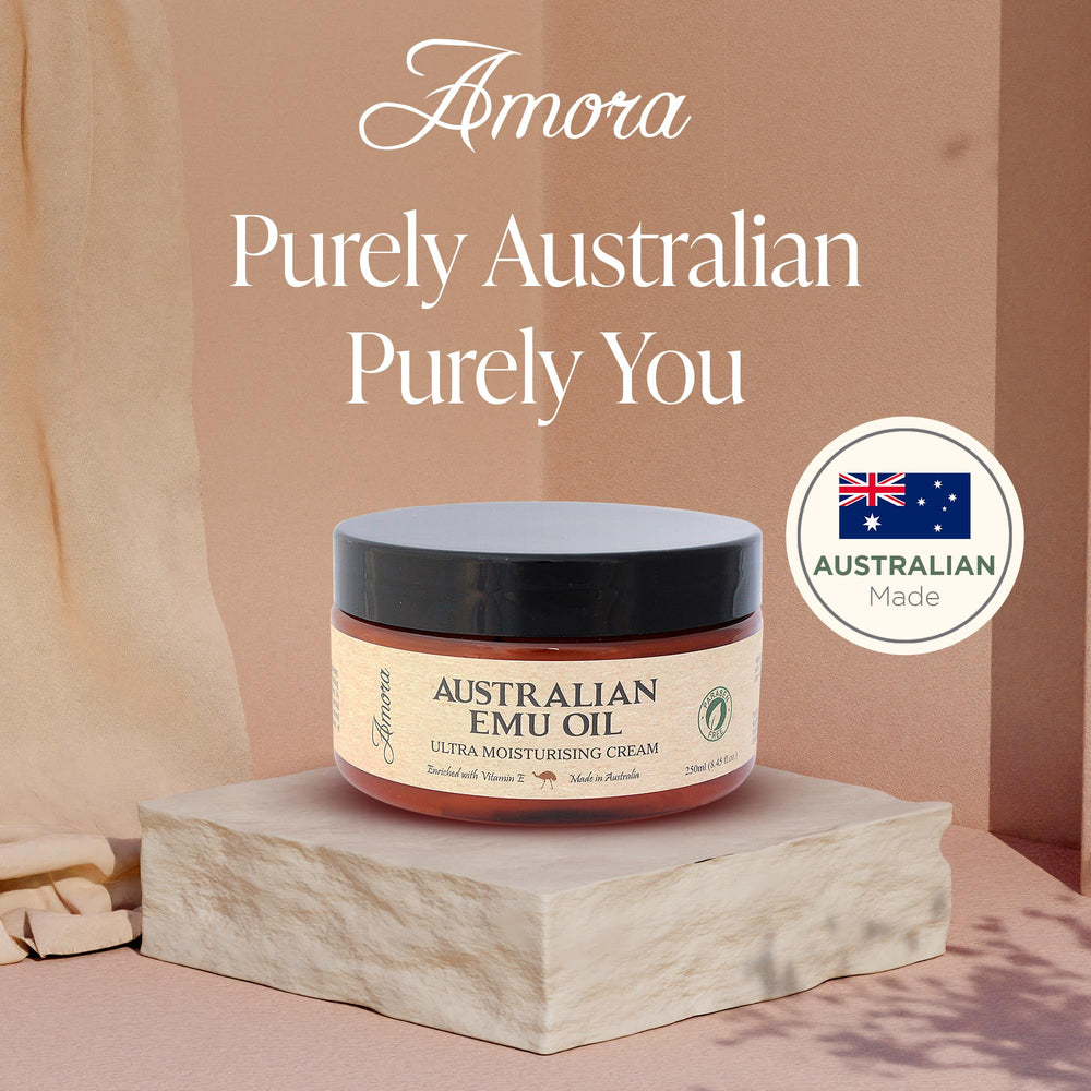 Amora Emu Oil Cream applied to skin for immediate hydration.