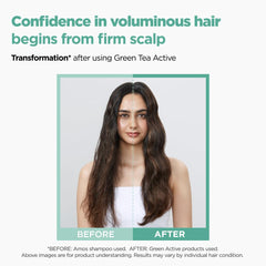 AMOS PROFESSIONAL Green Tea Active Shampoo root-strength visualization indicating fortified roots