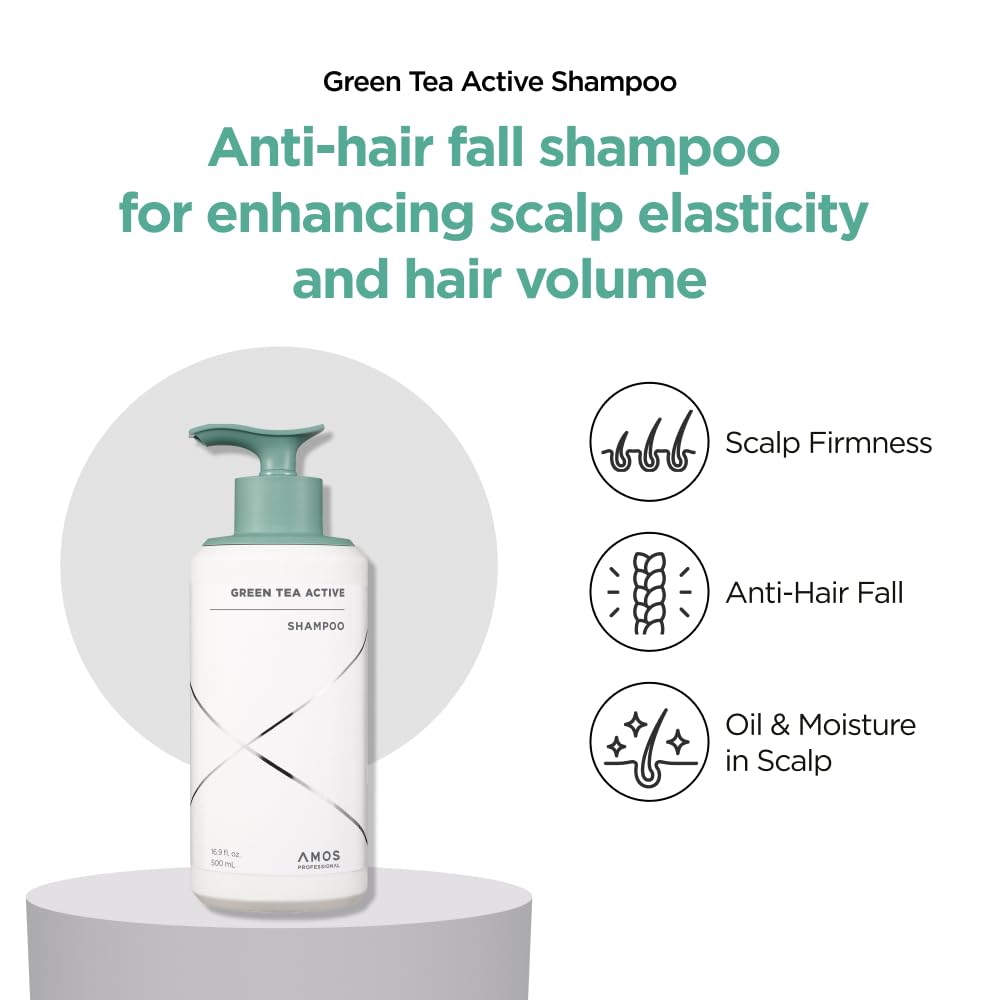 AMOS PROFESSIONAL Green Tea Active Shampoo scalp-moisture detail highlights hydration benefits