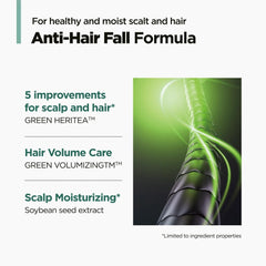 AMOS PROFESSIONAL Green Tea Shampoo bottle on shelf, salon-grade care at home.